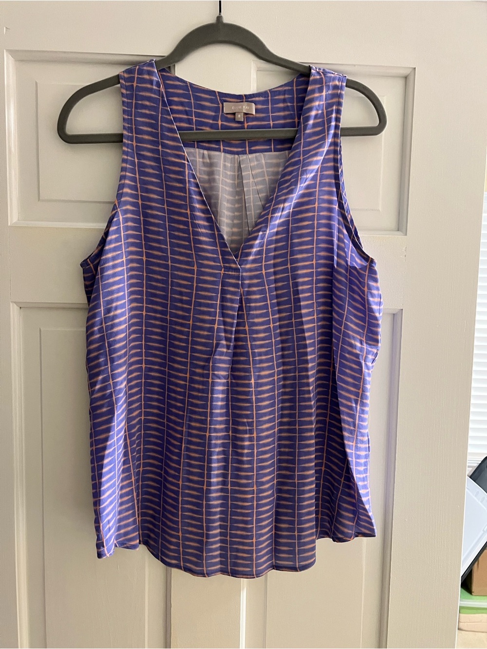 V-Neck Silk Blouse in Blue and Pink